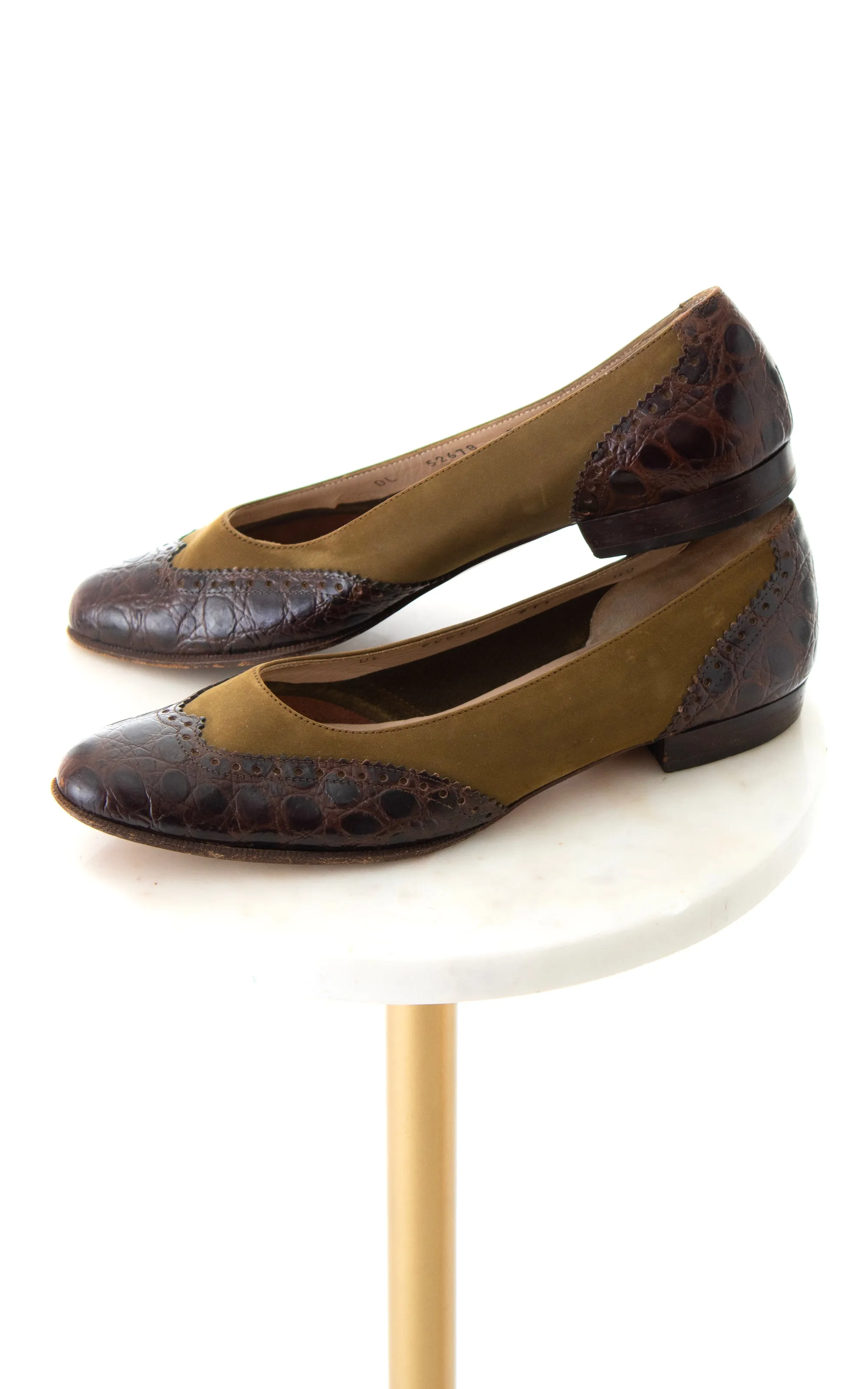 1960s FERRAGAMO Leather & Suede Oxford Flats | size US 7
