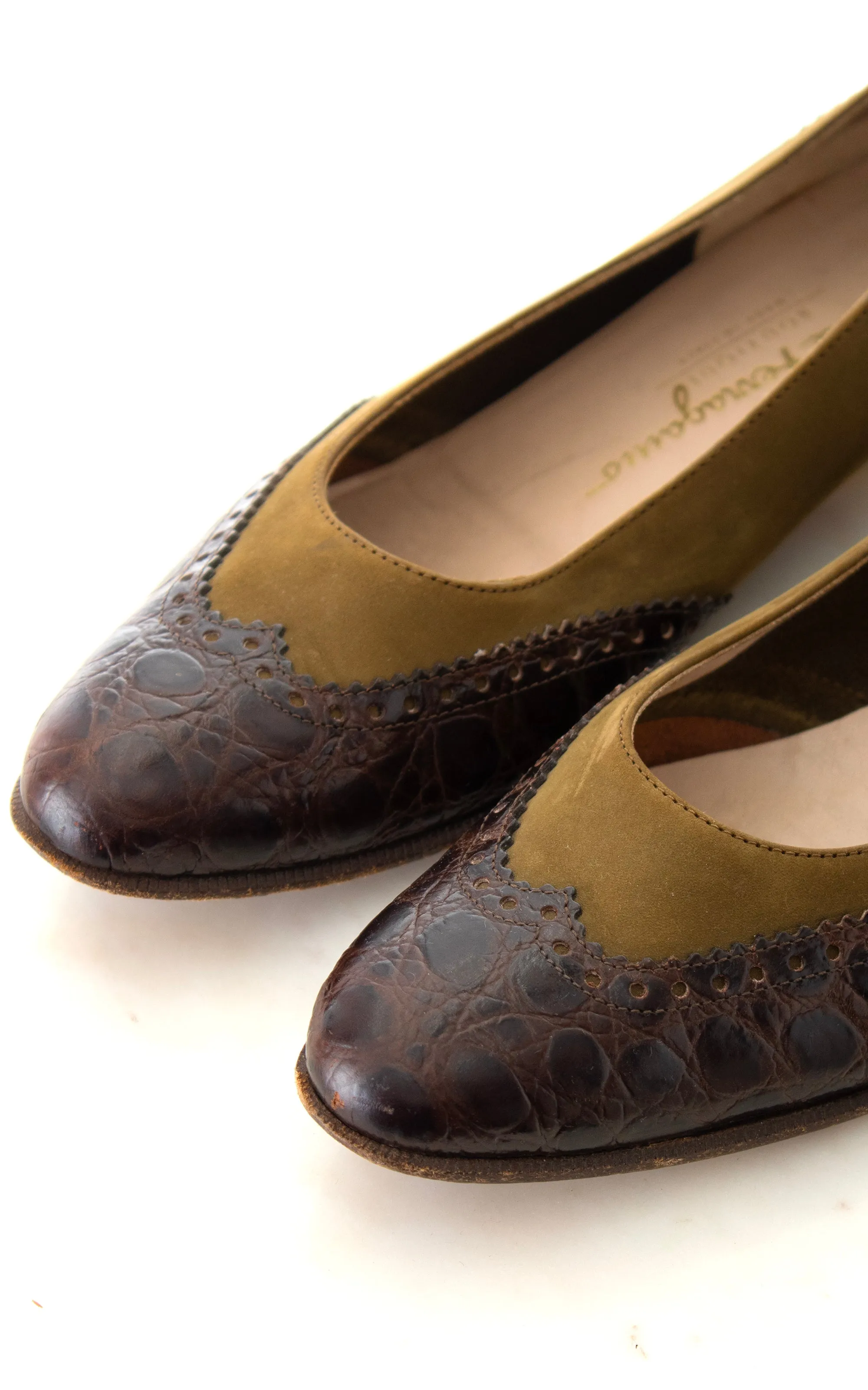 1960s FERRAGAMO Leather & Suede Oxford Flats | size US 7