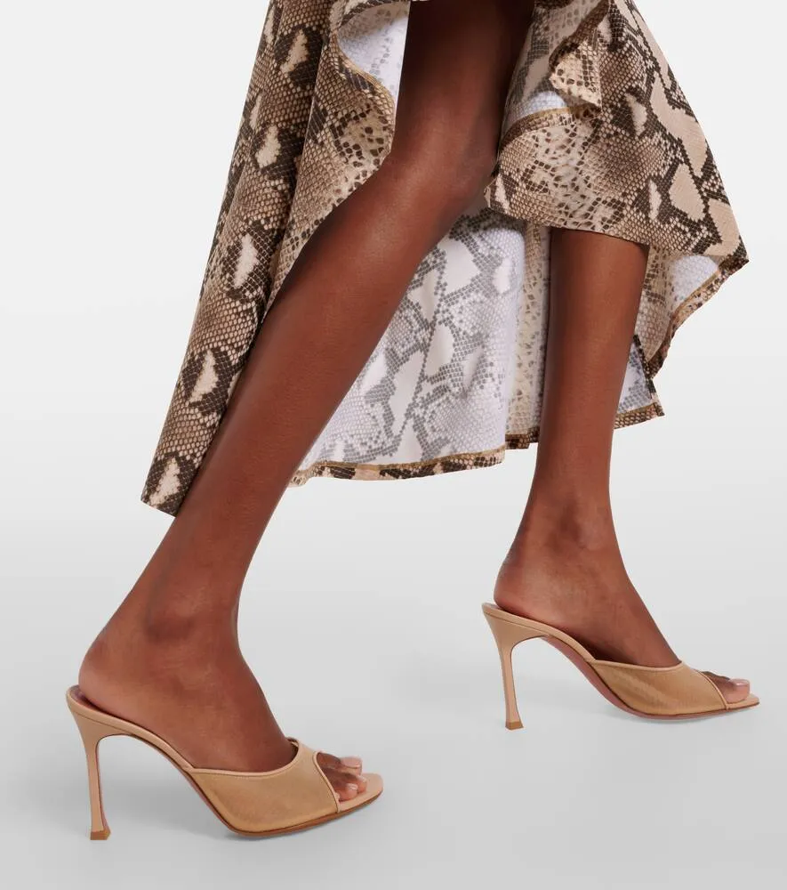 Amina Muaddi Alexa 95 leather-trimmed mesh mules