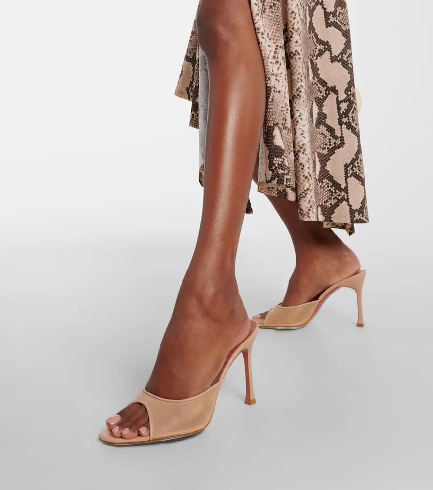 Amina Muaddi Alexa 95 leather-trimmed mesh mules