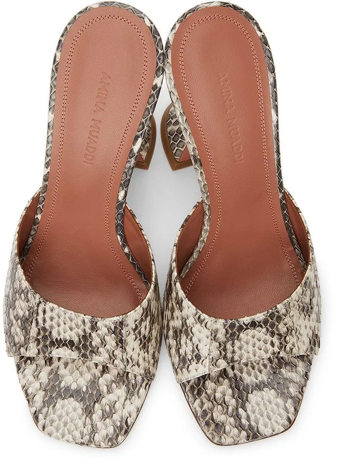 Amina Muaddi Brown Snake Lupita Heeled Sandals