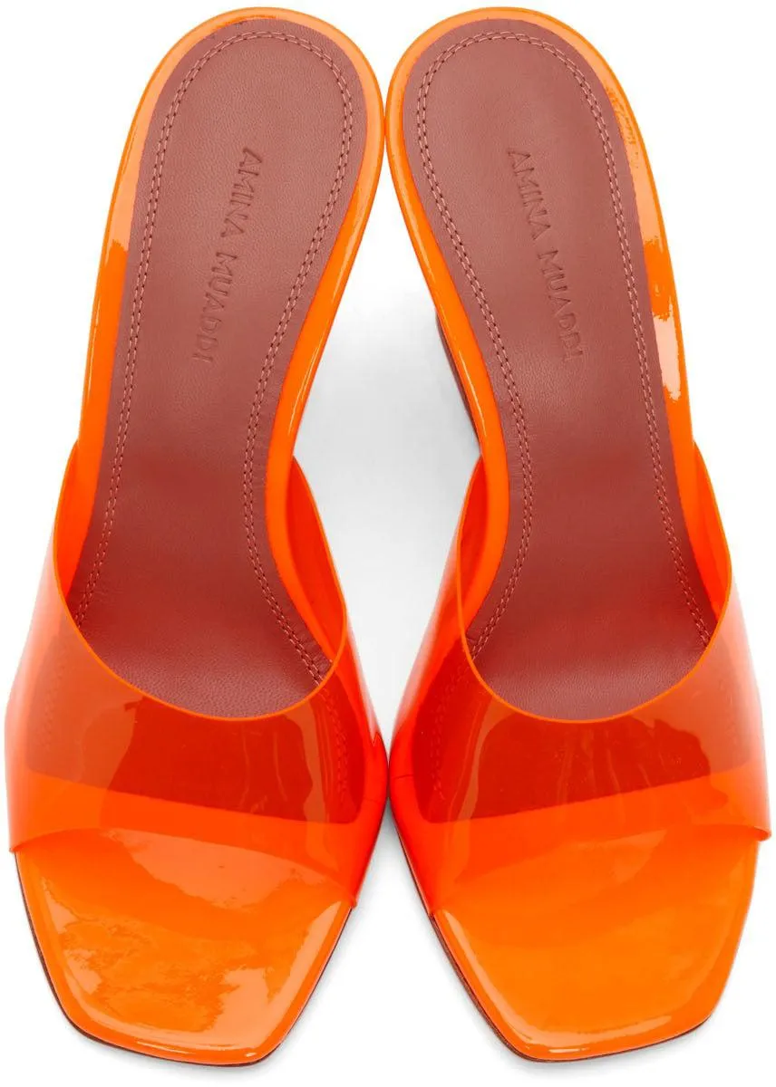 Amina Muaddi Orange Glass Lupita Wedge Heeled Sandals