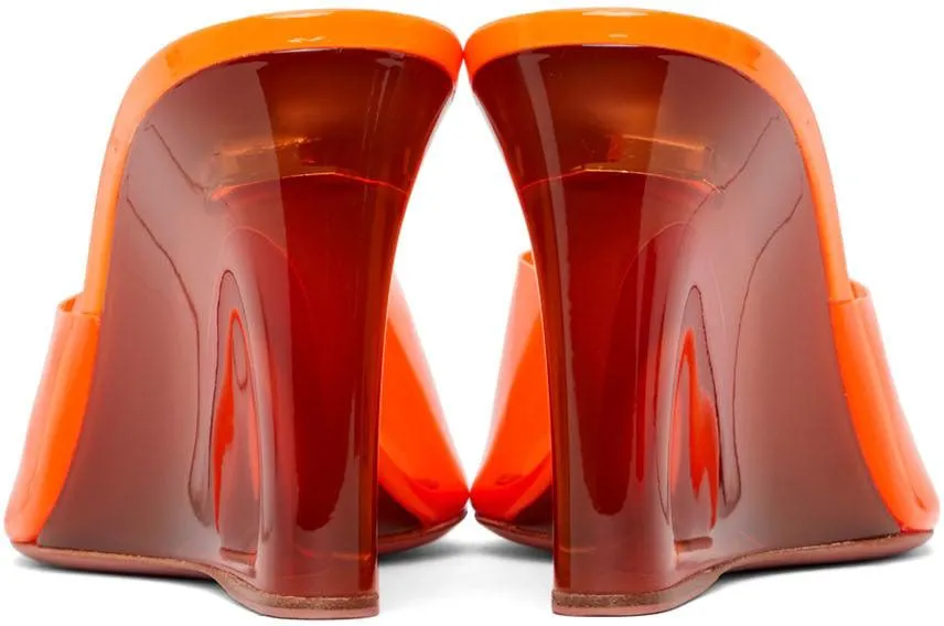 Amina Muaddi Orange Glass Lupita Wedge Heeled Sandals