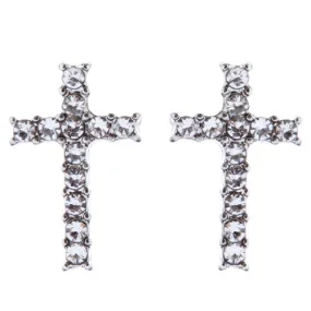 Beautiful Studded Cross Dazzle Crystal Rhinestones Fashion Earrings E1125 Silver