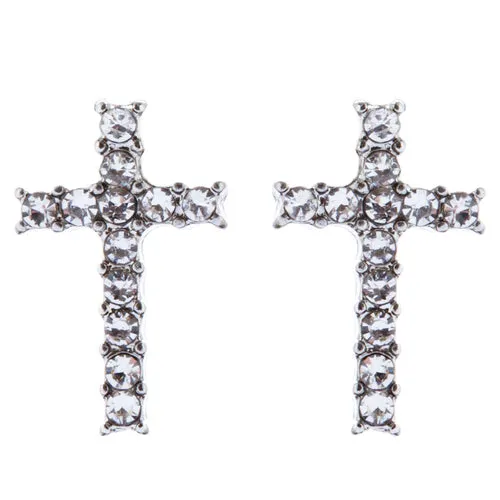Beautiful Studded Cross Dazzle Crystal Rhinestones Fashion Earrings E1125 Silver