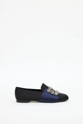 Black & Navy Satin Crystal Loafer