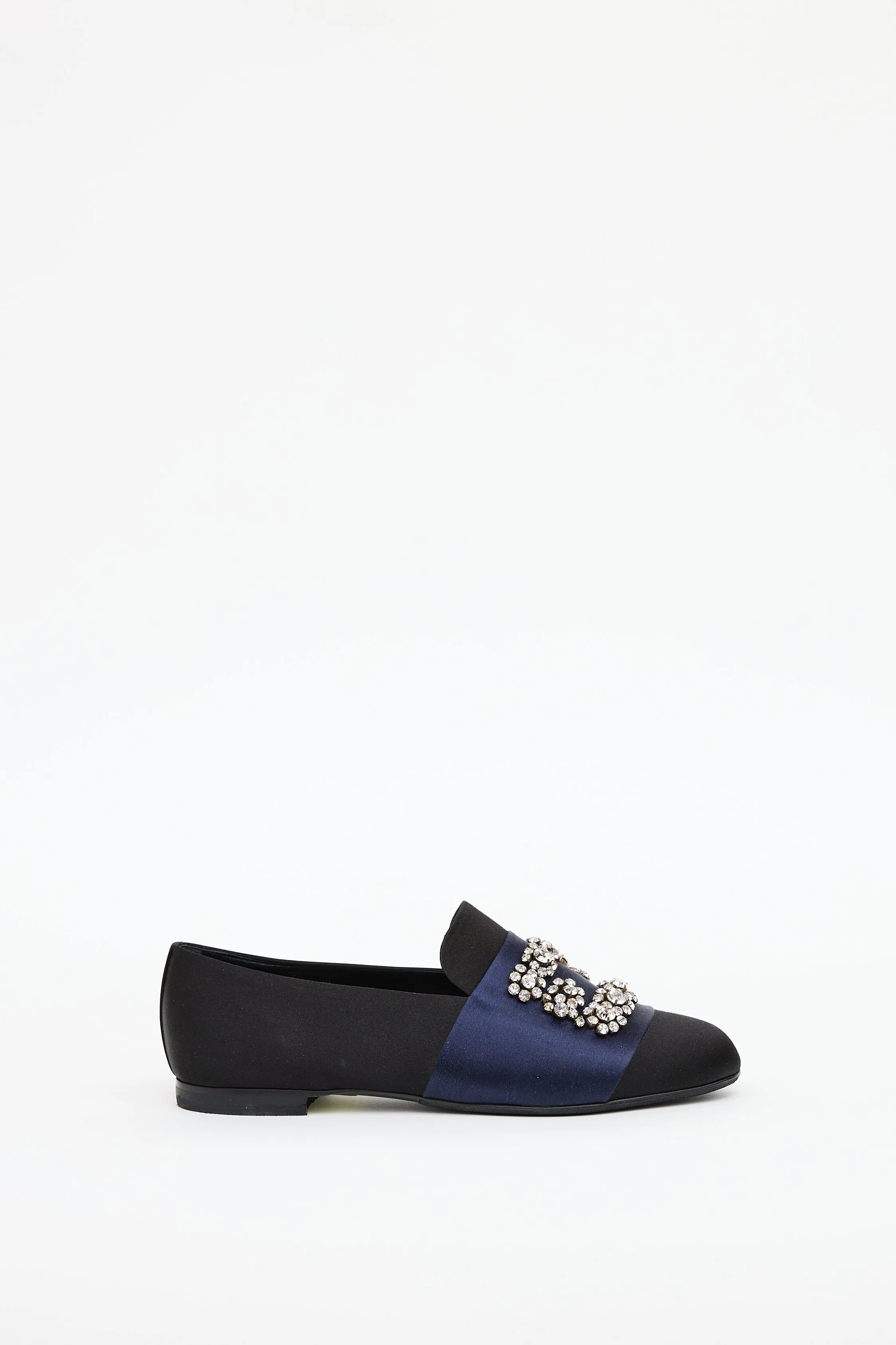 Black & Navy Satin Crystal Loafer