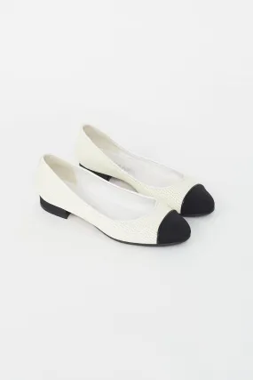 Black and Cream Textured Leather Ballet Flat