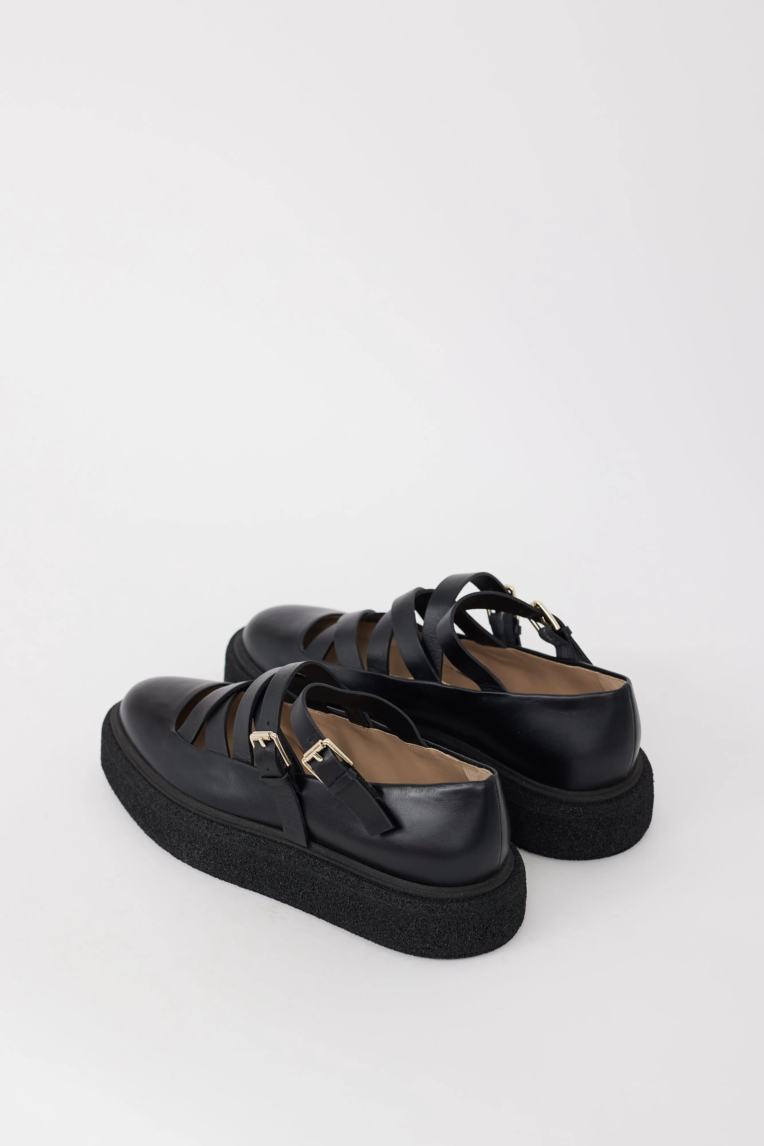 Black Leather Strappy 30MM Rockballet Flat