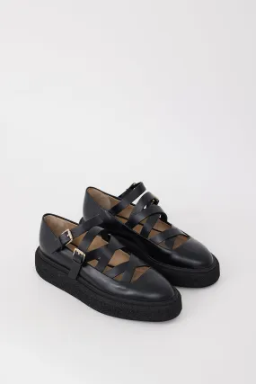 Black Leather Strappy 30MM Rockballet Flat