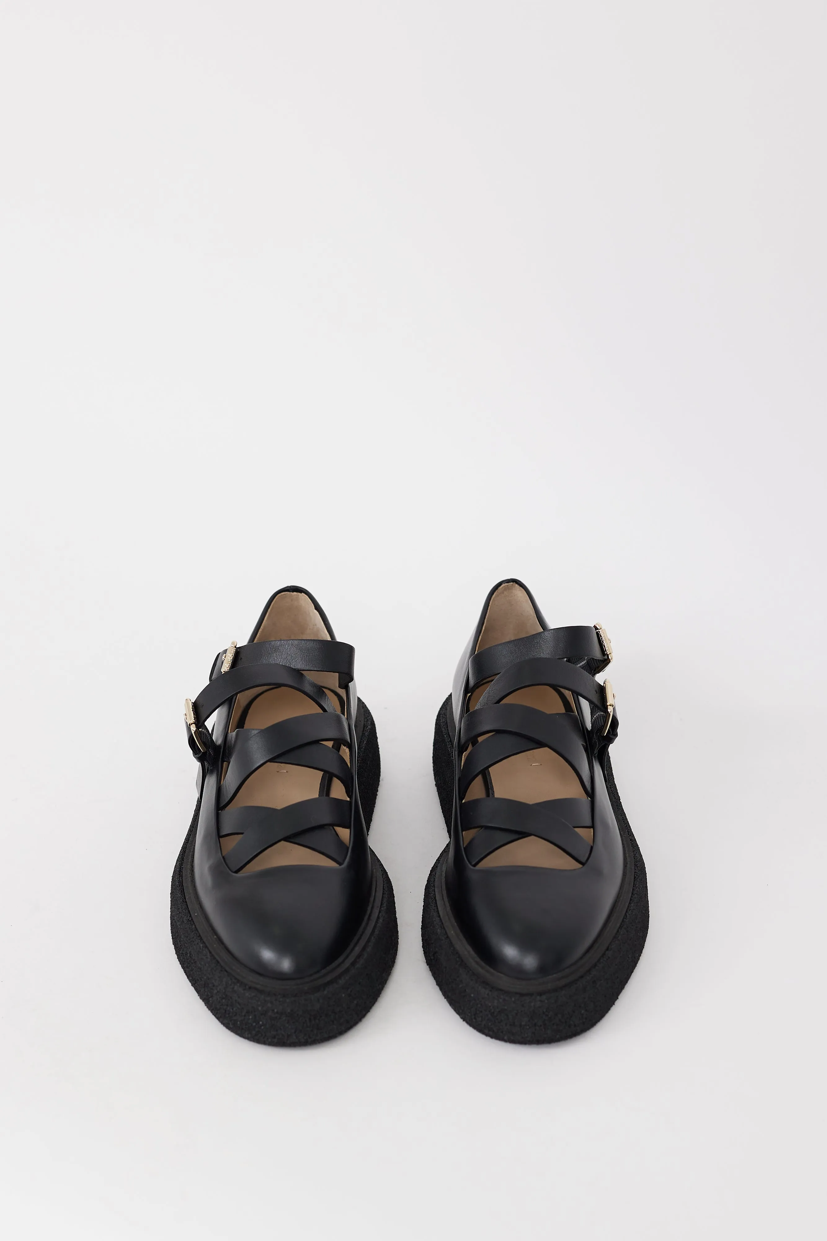 Black Leather Strappy 30MM Rockballet Flat
