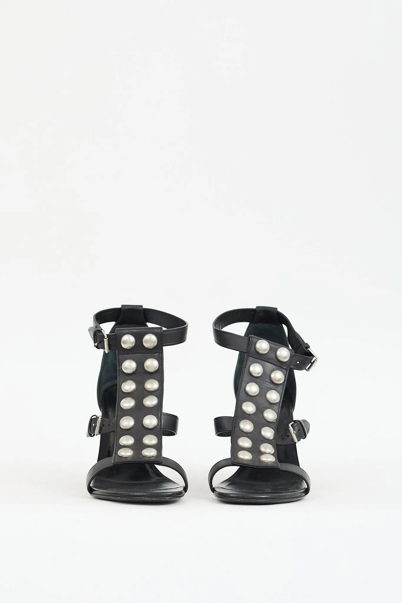 Black Leather Studded Heel