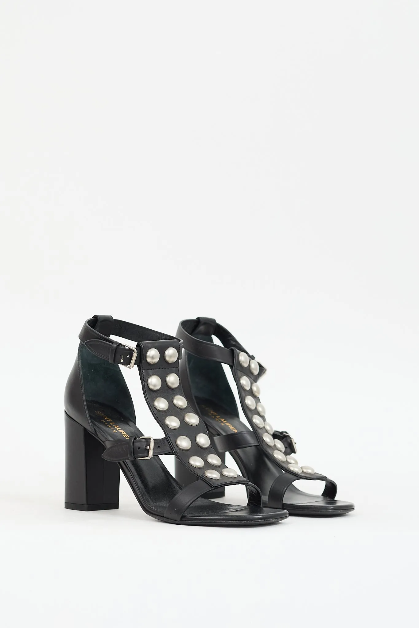 Black Leather Studded Heel