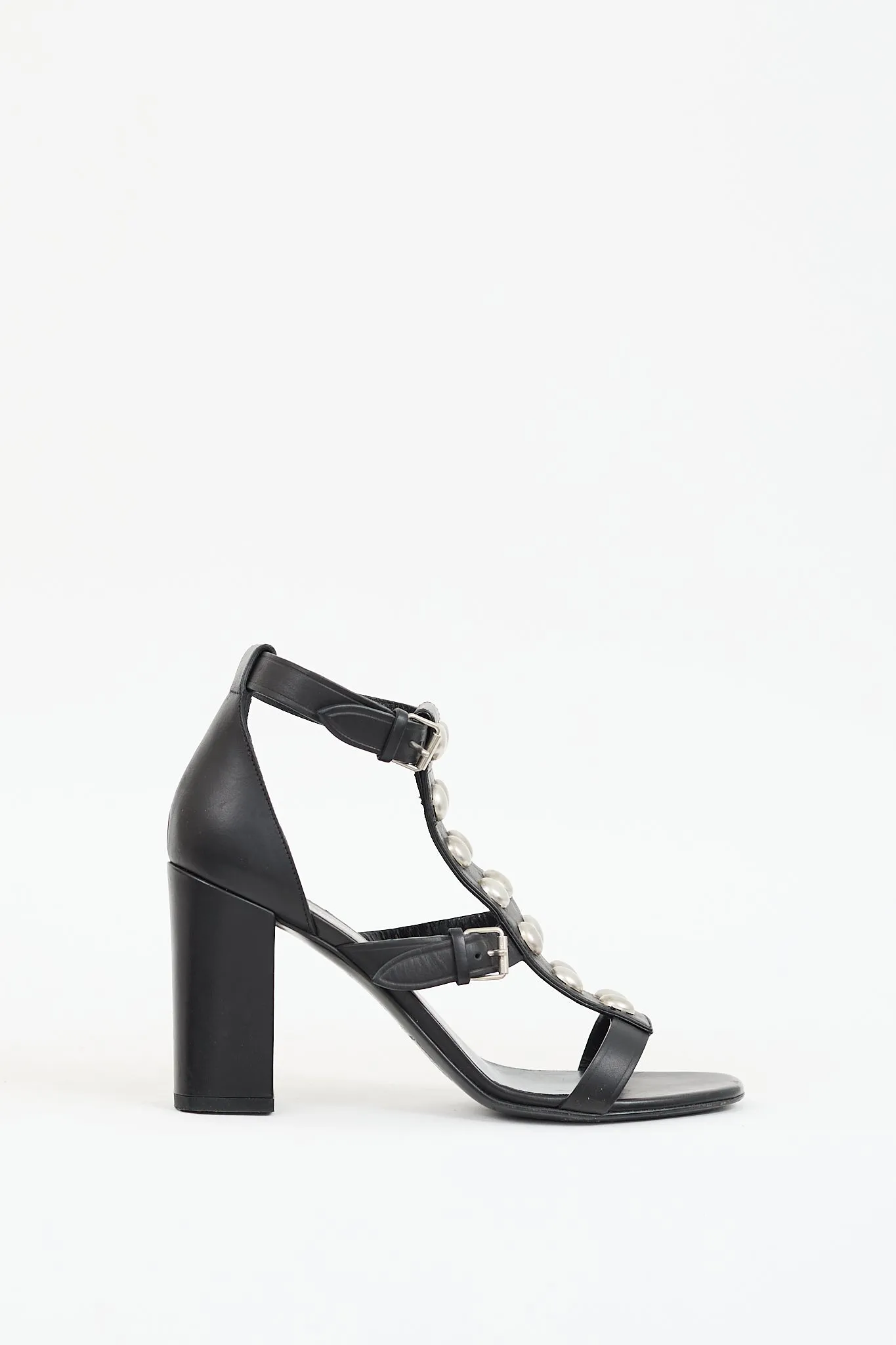 Black Leather Studded Heel
