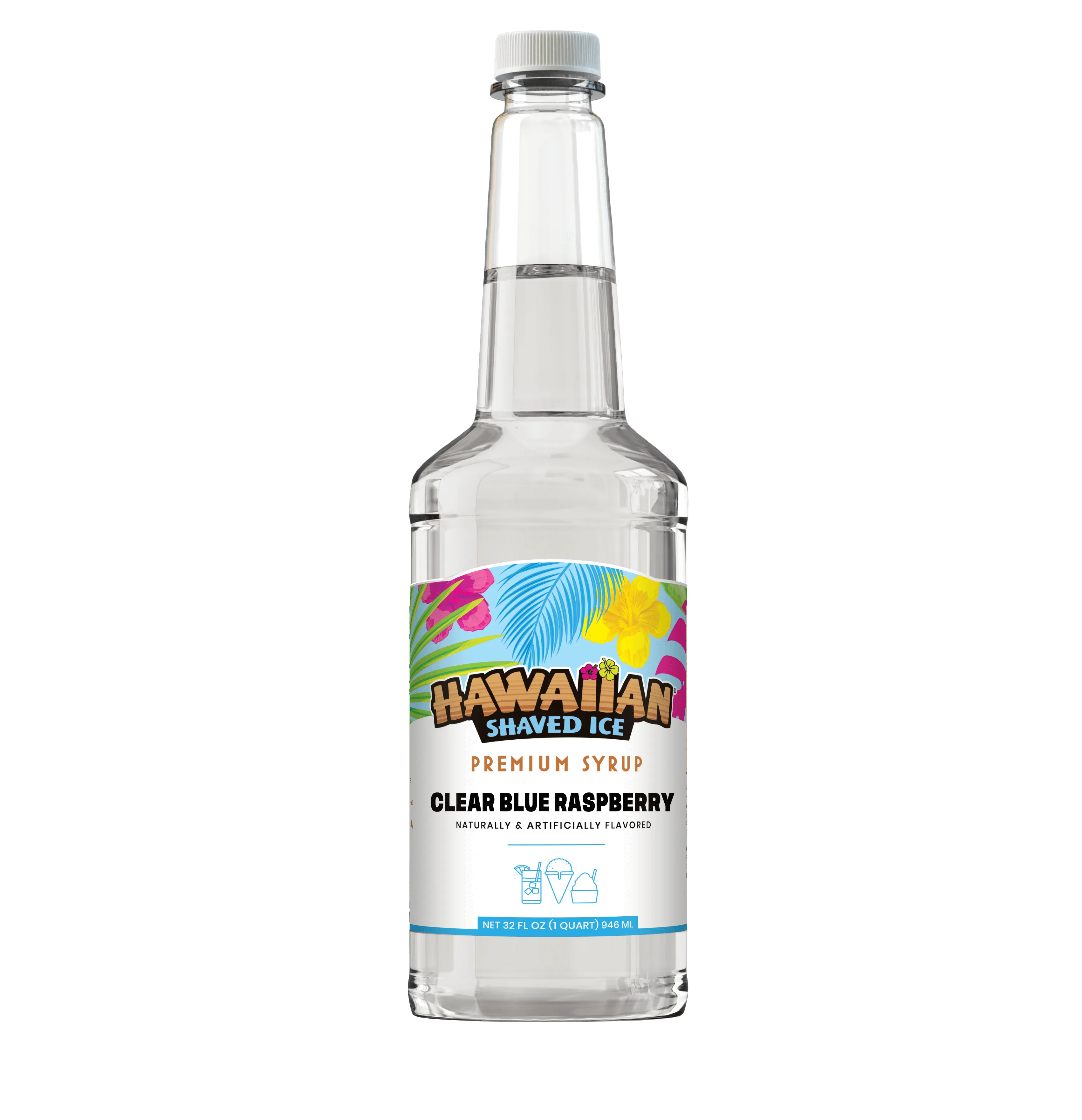 Clear Blue Raspberry Shaved Ice & Snow Cone Flavored Syrup - Quart