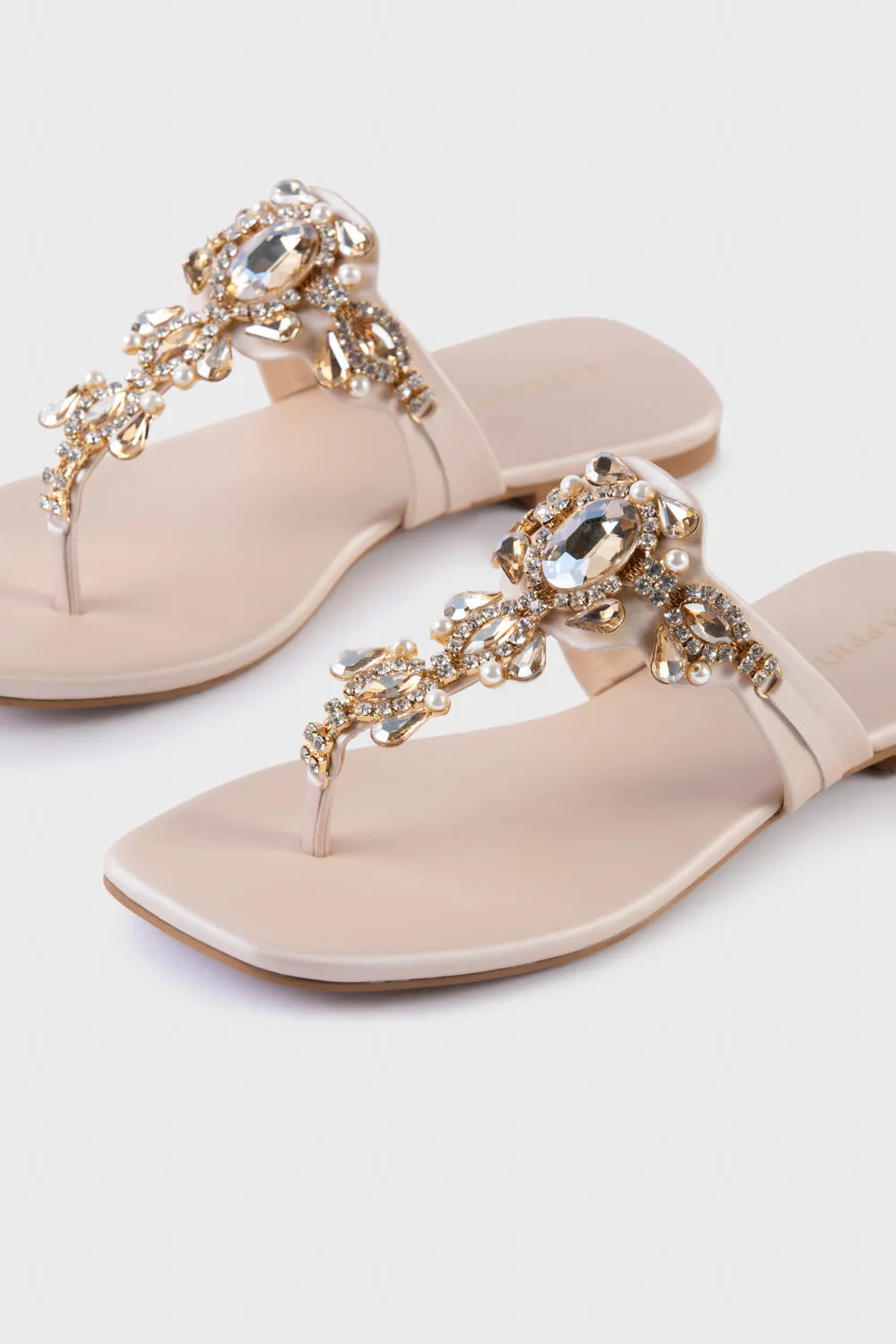 Embellished Off White Flats