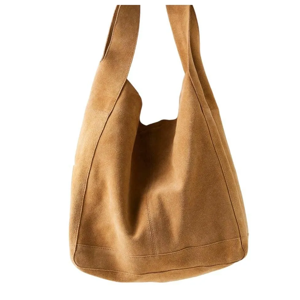 Free People Jessa Faded Tan Suede Carryall Handbag Purse Bag Crossbody New