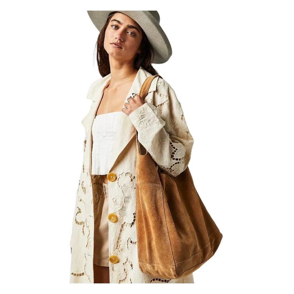 Free People Jessa Faded Tan Suede Carryall Handbag Purse Bag Crossbody New