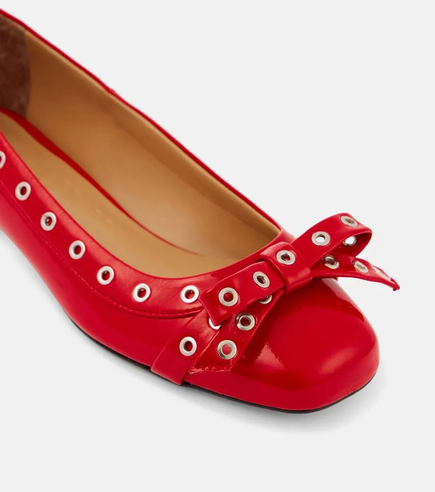 Ganni Bow-detail faux leather ballet flats