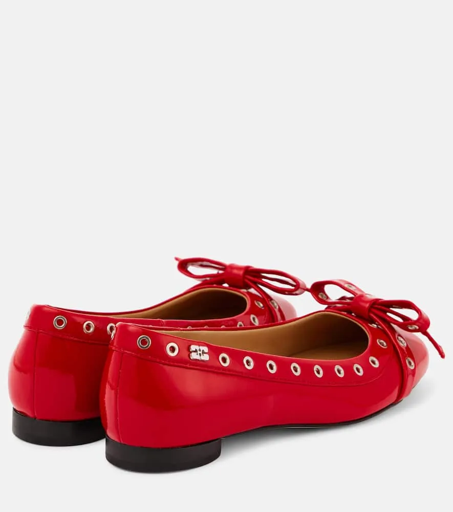 Ganni Bow-detail faux leather ballet flats