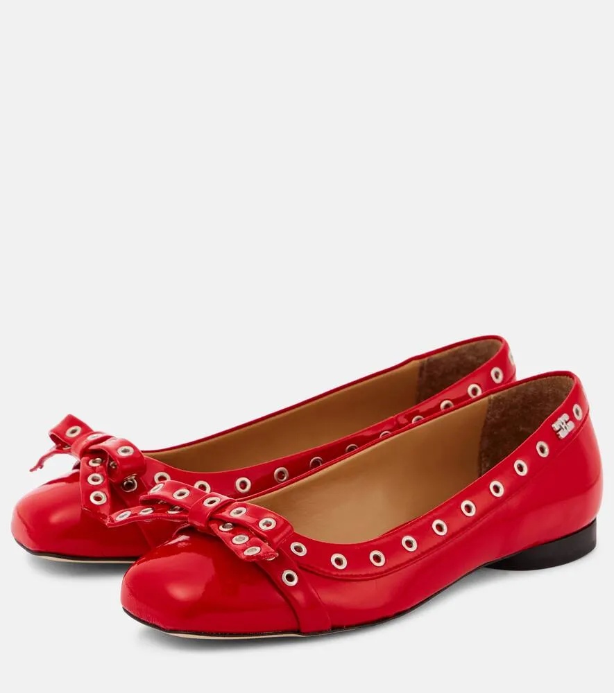 Ganni Bow-detail faux leather ballet flats