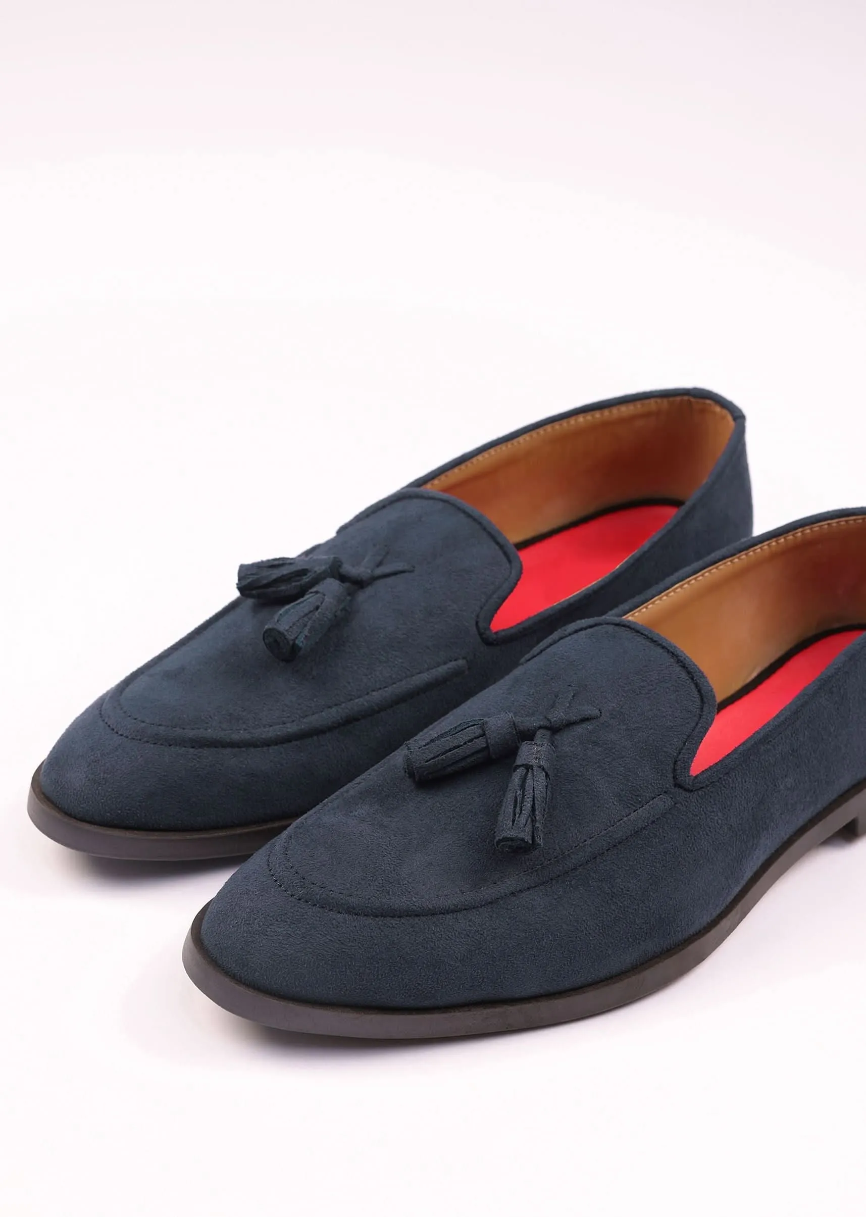 Indigo Blue Solid Tassel Loafers For Men In Suede