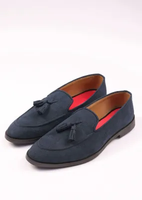 Indigo Blue Solid Tassel Loafers For Men In Suede