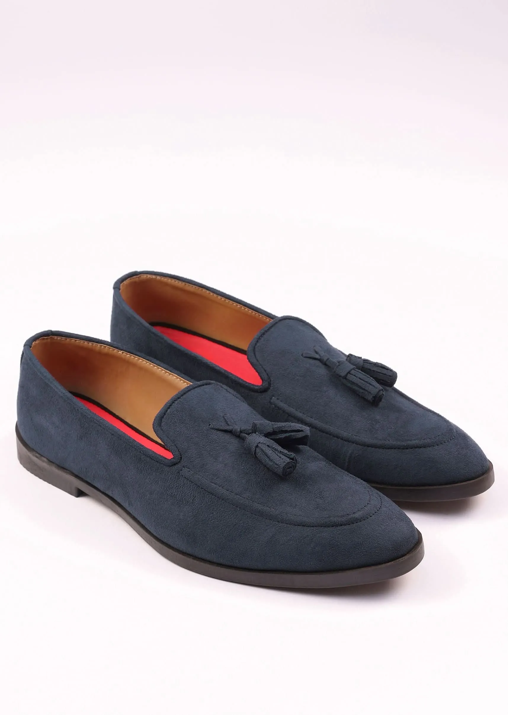 Indigo Blue Solid Tassel Loafers For Men In Suede
