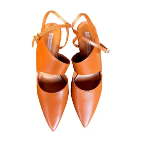 Leather Caramel Cross Strap Pumps