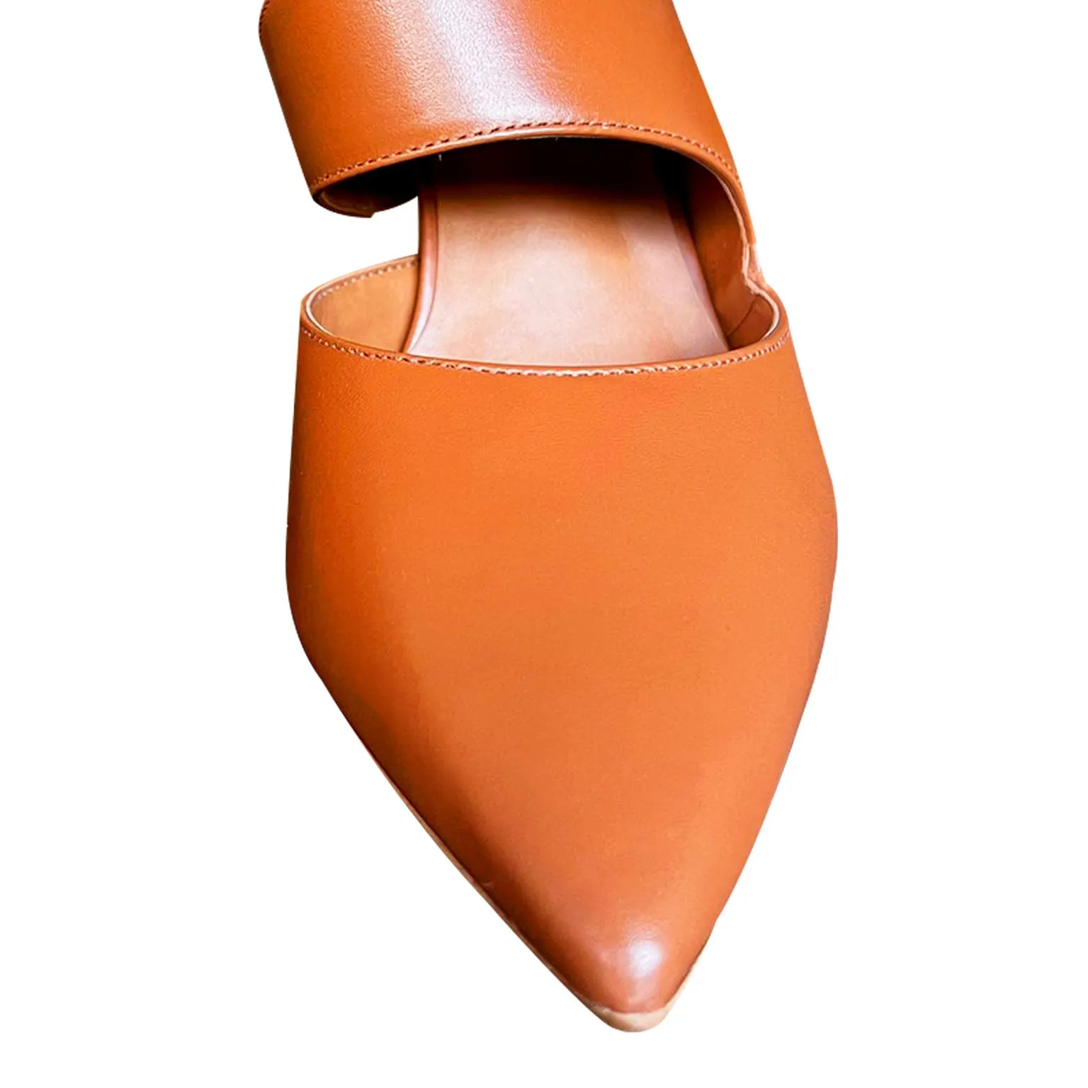 Leather Caramel Cross Strap Pumps