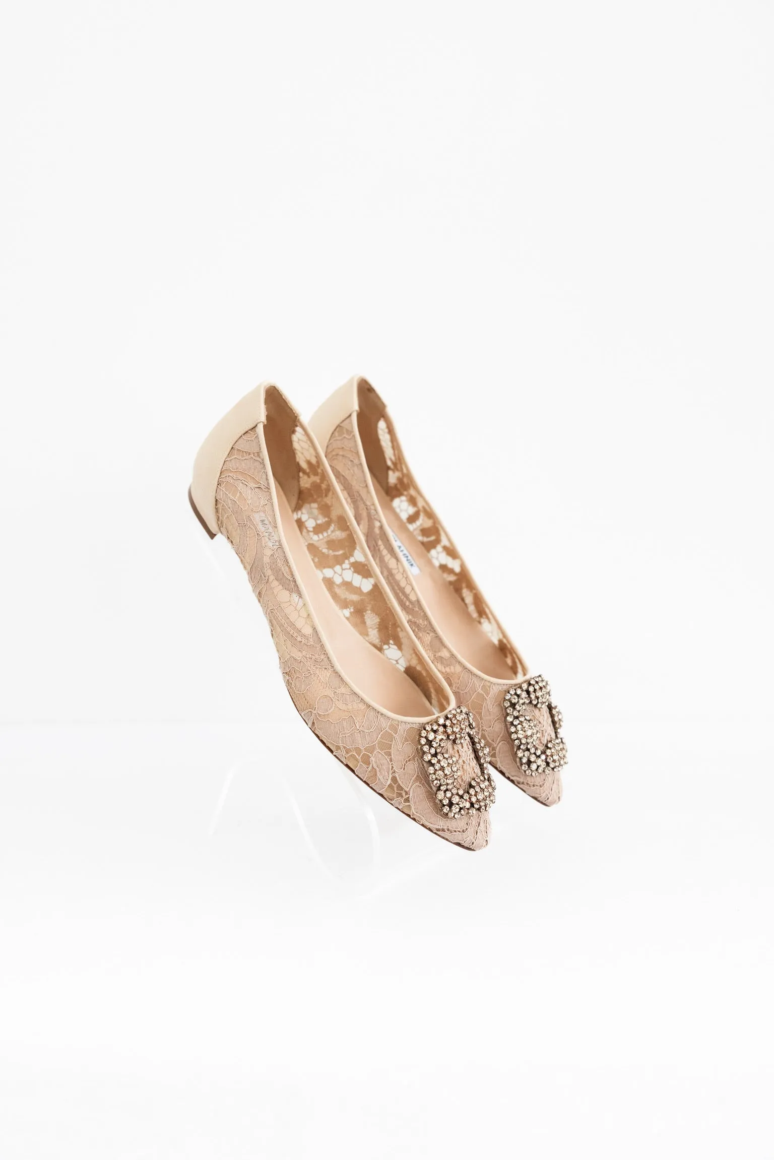 Manolo Blahnik Nude Lace Flat with Buckle