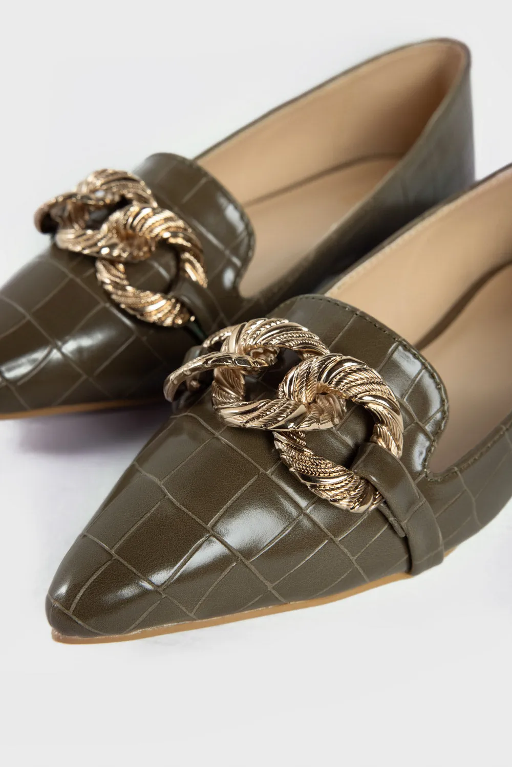 Olive Green Flats with Chain