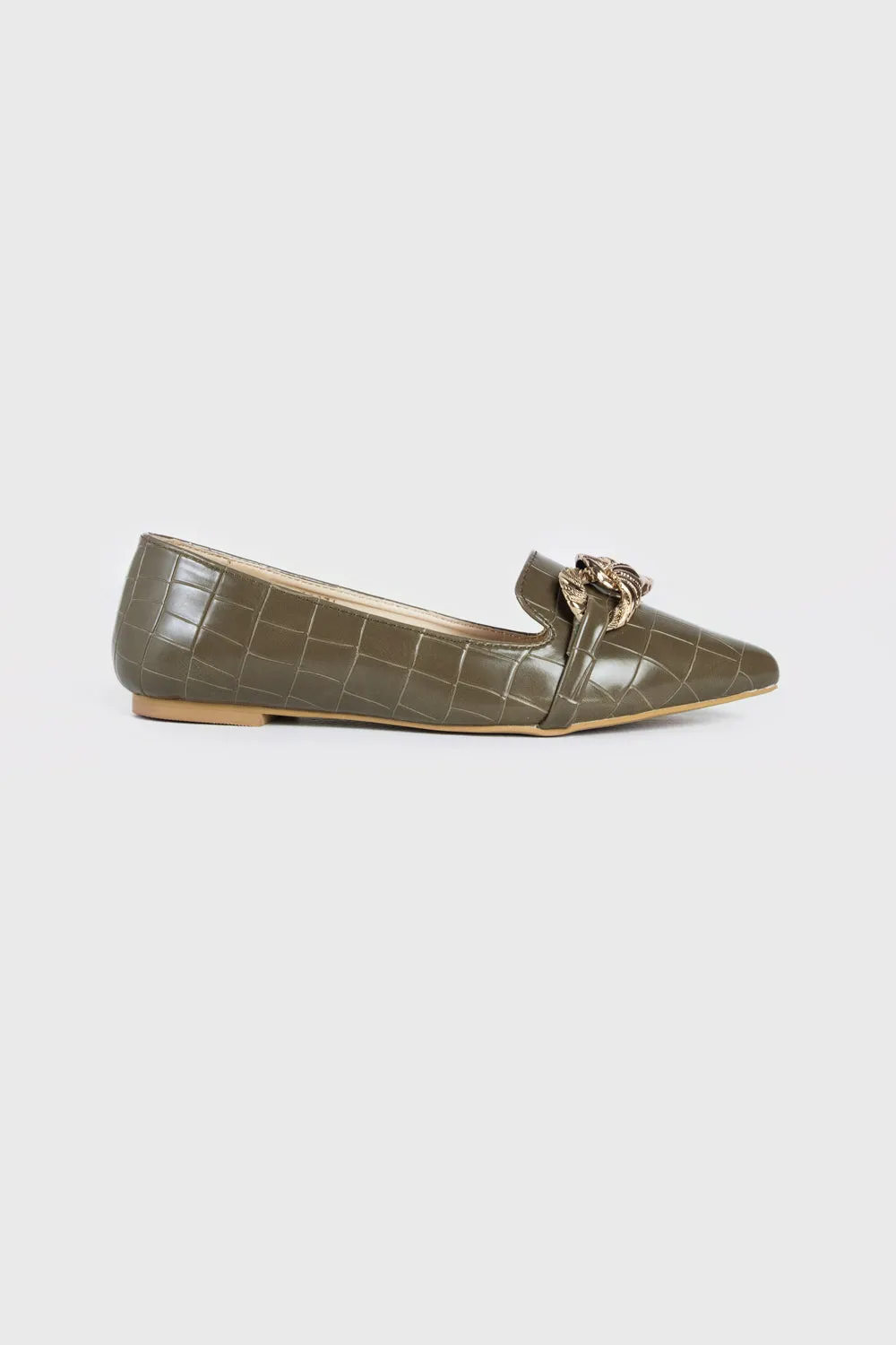Olive Green Flats with Chain