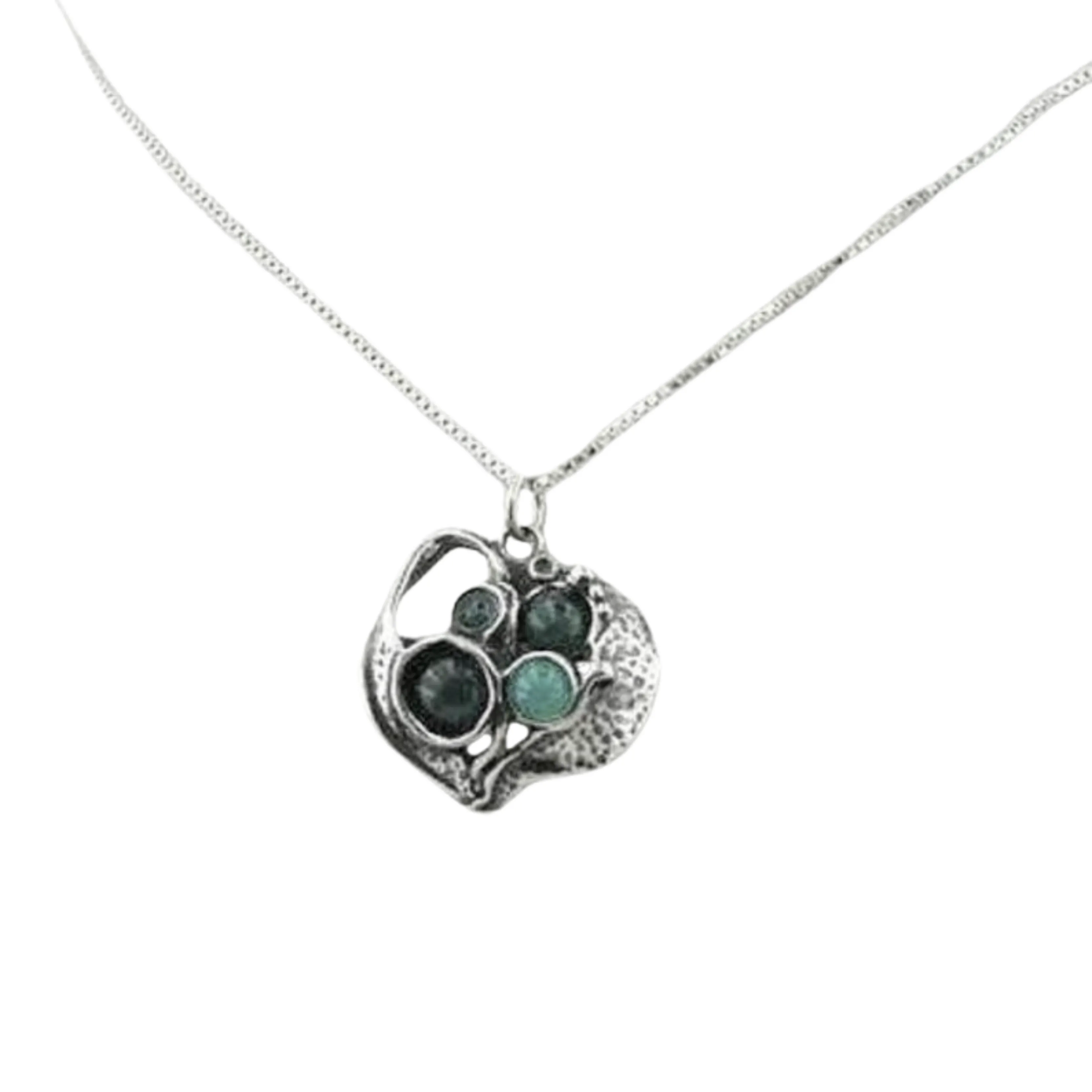 Sculpted Sterling Silver and Green Agate Pendant