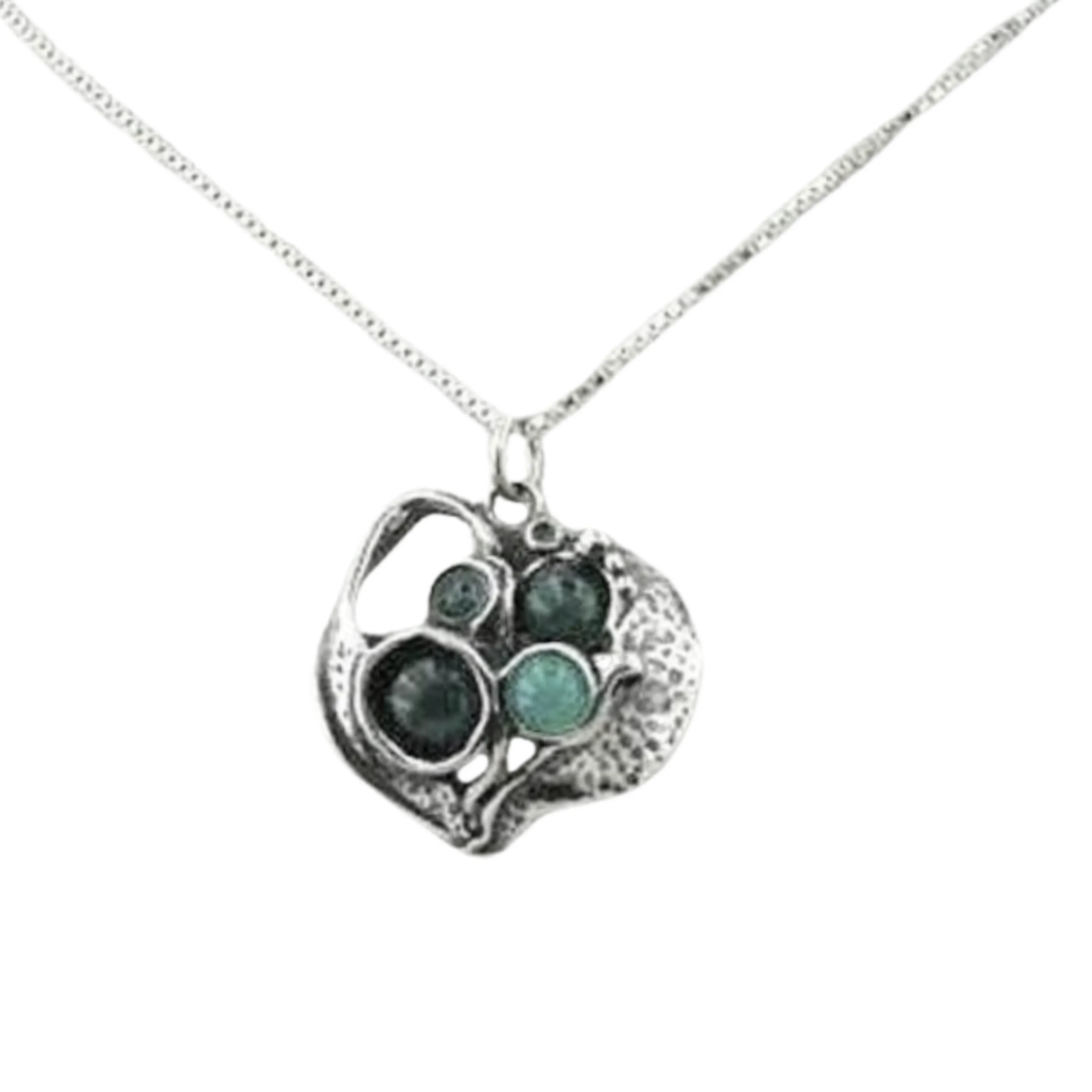 Sculpted Sterling Silver and Green Agate Pendant
