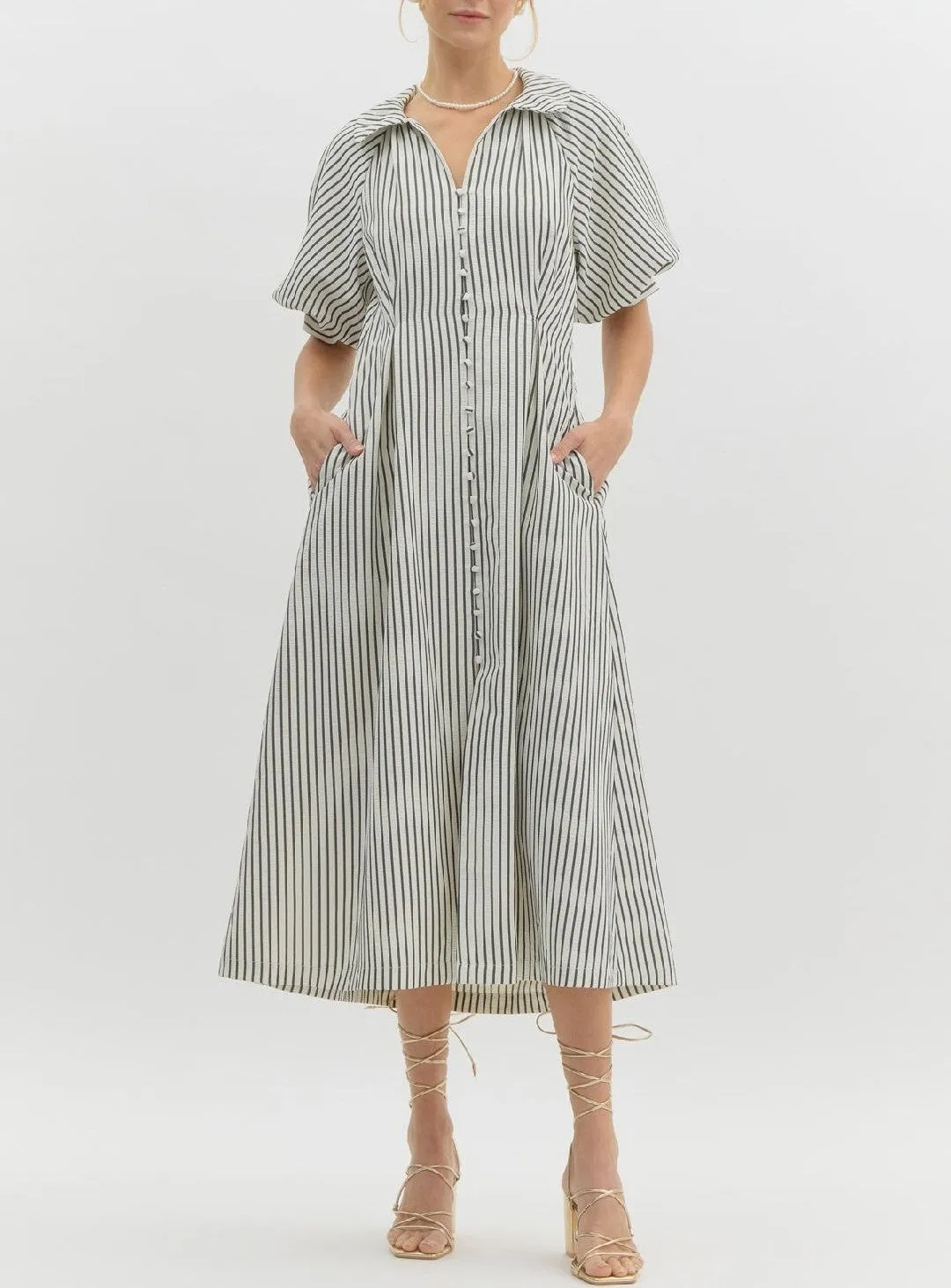 Textured Stripe Midi Dress