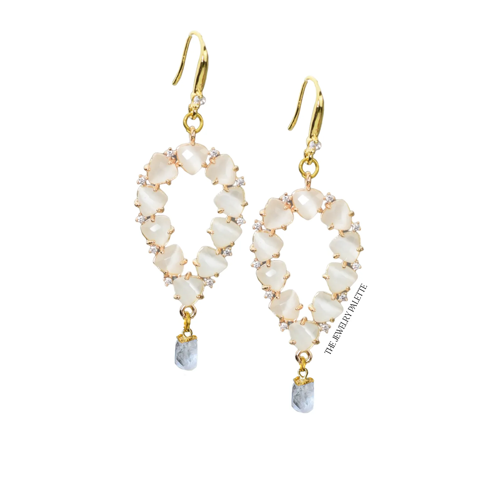 Yara white stones with gold edged tourmaline drop earrings