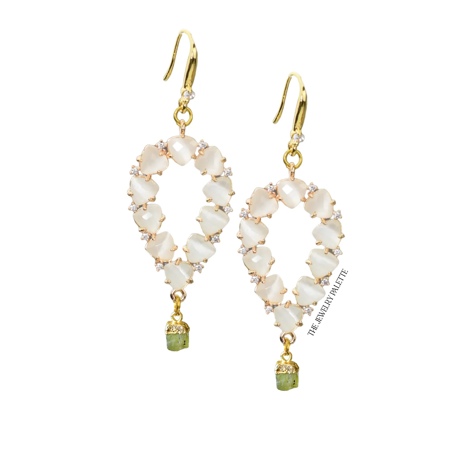 Yara white stones with gold edged tourmaline drop earrings