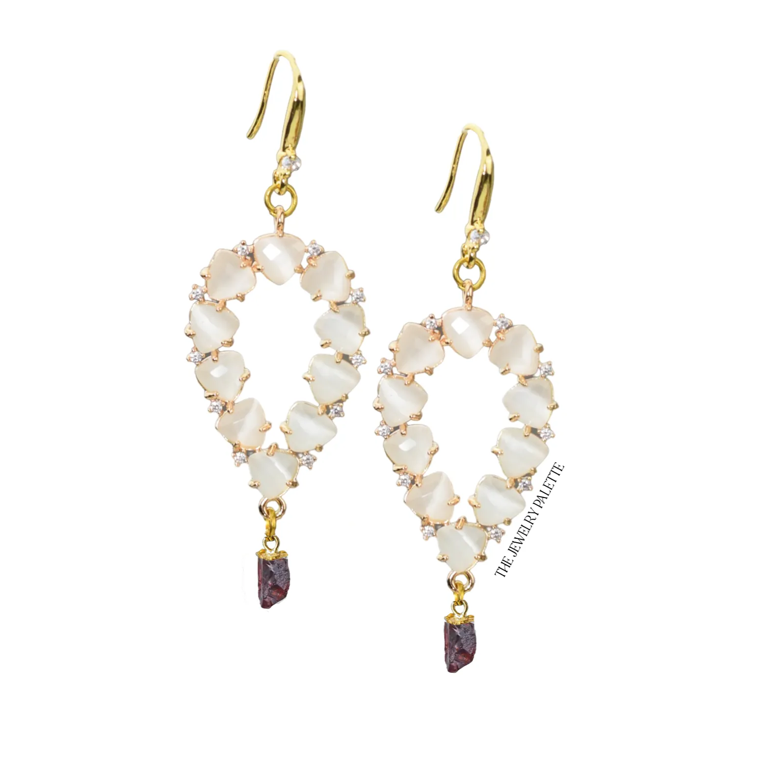Yara white stones with gold edged tourmaline drop earrings