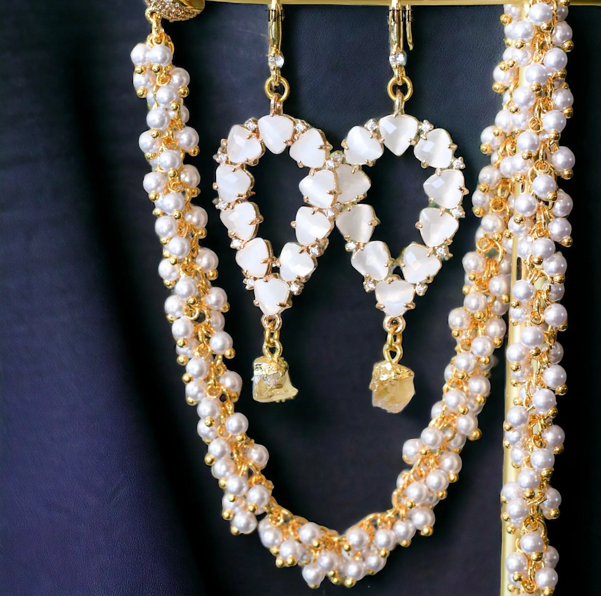 Yara white stones with gold edged tourmaline drop earrings