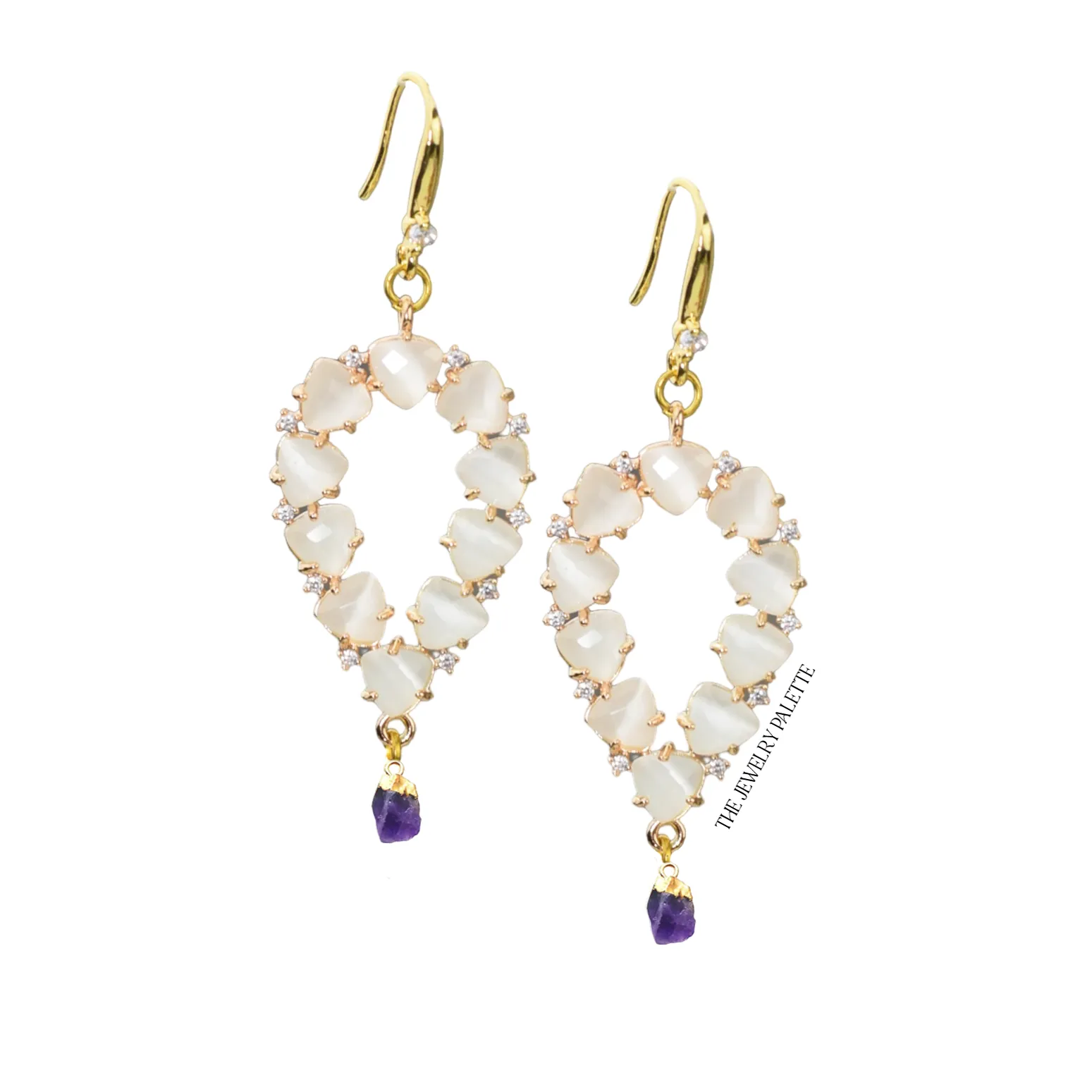 Yara white stones with gold edged tourmaline drop earrings