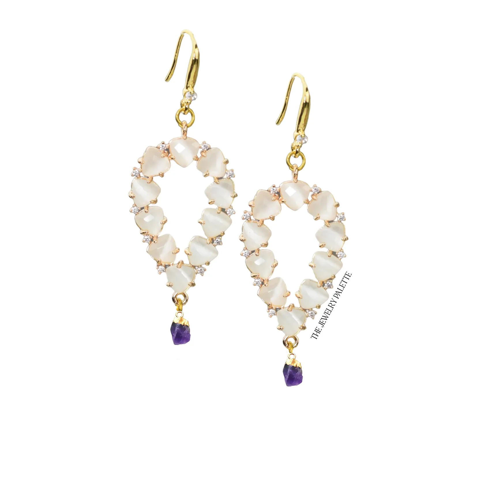 Yara white stones with gold edged tourmaline drop earrings