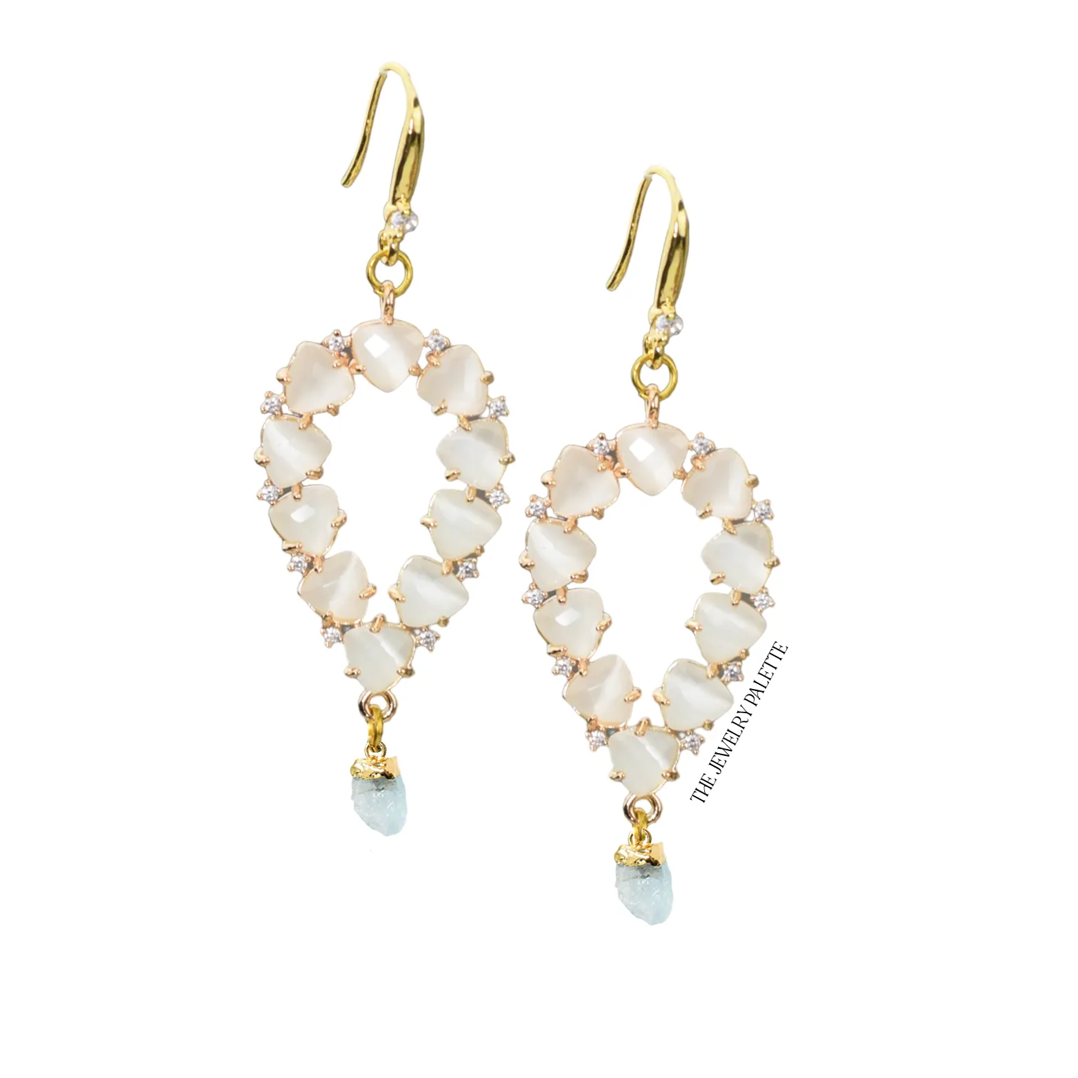 Yara white stones with gold edged tourmaline drop earrings