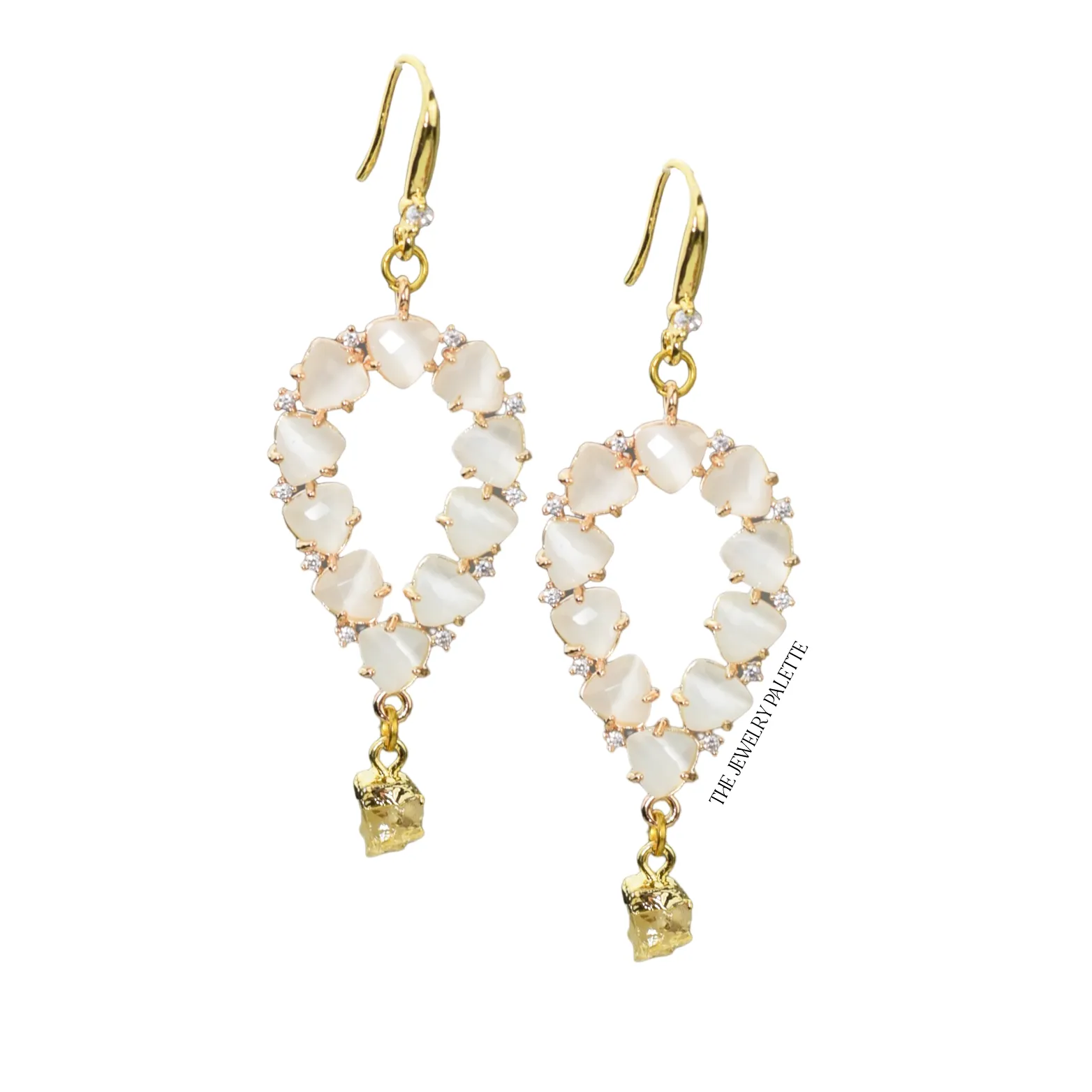 Yara white stones with gold edged tourmaline drop earrings