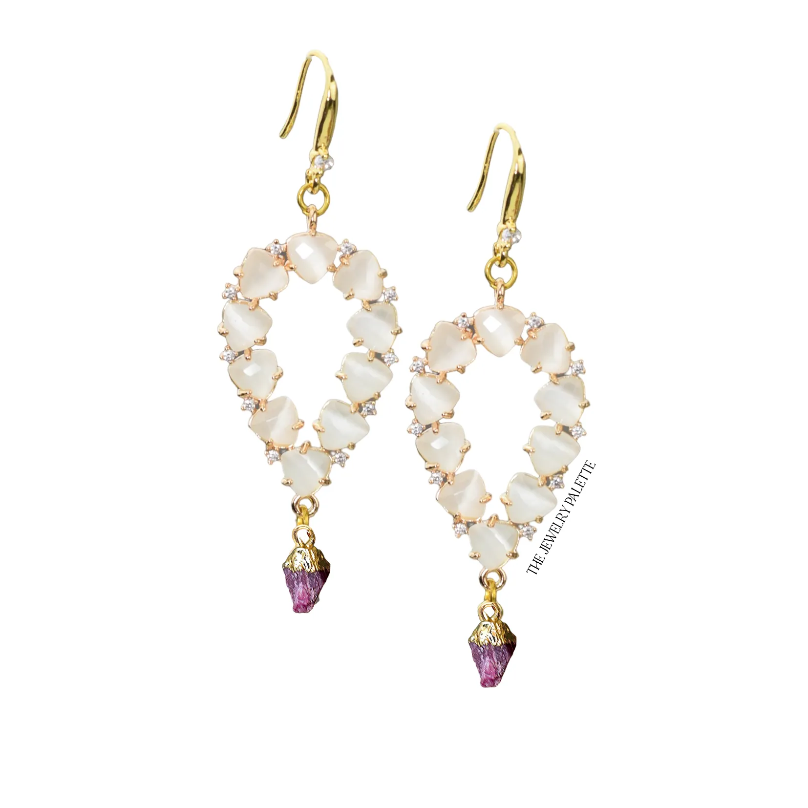 Yara white stones with gold edged tourmaline drop earrings