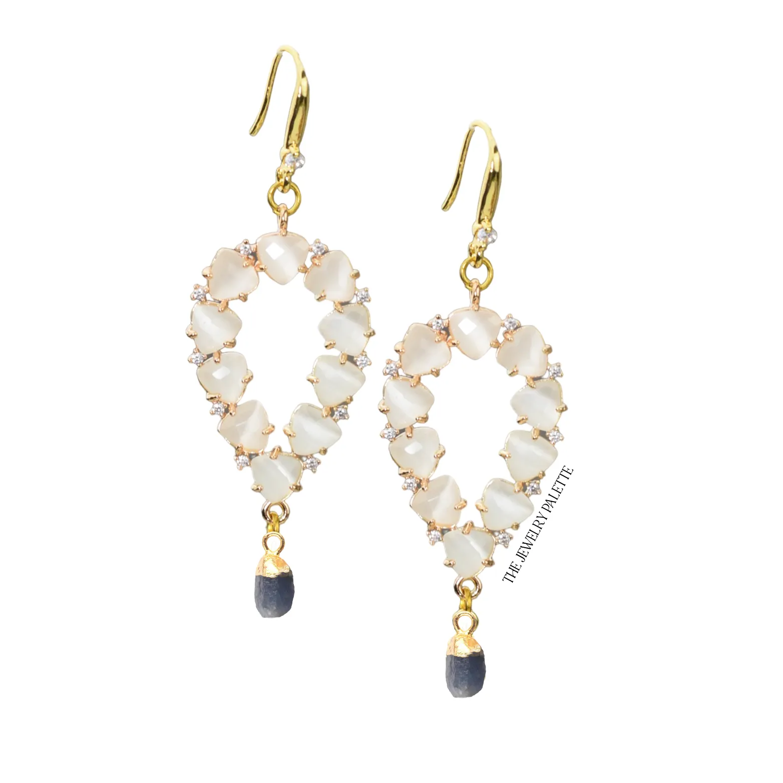Yara white stones with gold edged tourmaline drop earrings