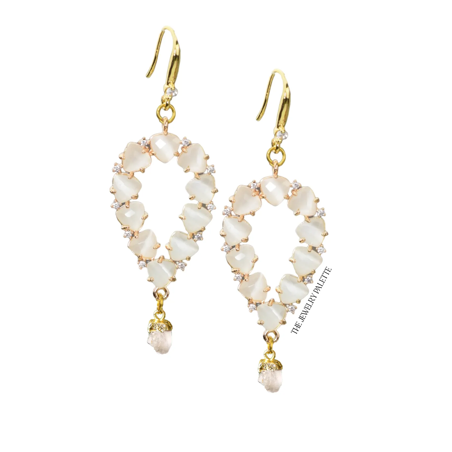 Yara white stones with gold edged tourmaline drop earrings